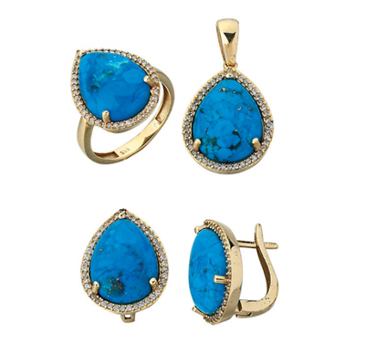 Firuze Mavi Taşlı Altın Takım