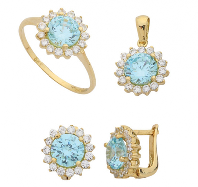 Güneş Motifli Turkuaz Altın Takım