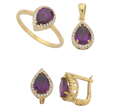 Damla Motifli Mor Altın Set