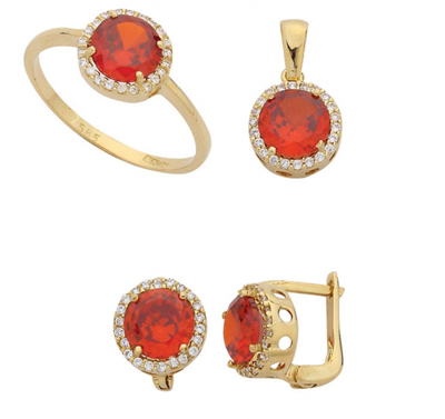 Yuvarlak Kırmızı Renkli Taşlı Set