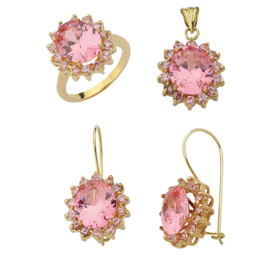 Pembe Tırnaklı Taşlı Altın Takım