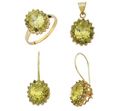 Çiçek Motifli Yeşil Altın Set