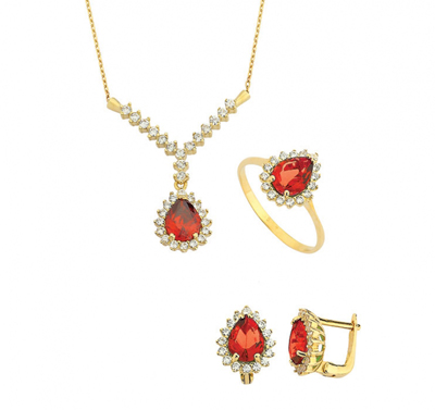 Kırmızı Damla Taşlı Takım