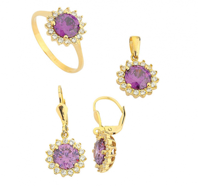 Çiçek Motifli Mor Altın Set