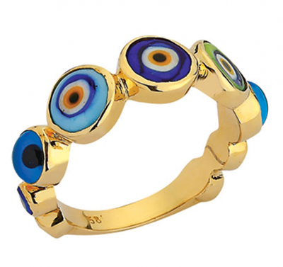 Renkli Sıralı Taşlı Altın Yüzük