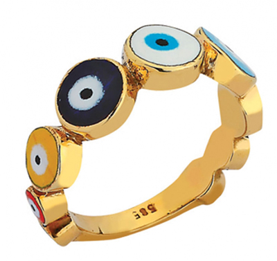 Renkli Sıralı Taşlı Altın Yüzük