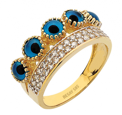 Sıralı Taşlı Göz Altın Yüzük