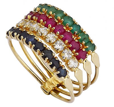 4 Sıra Renkli Hastaşlı Altın Yüzük