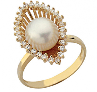 Markiz Motifli İncili Altın Yüzük