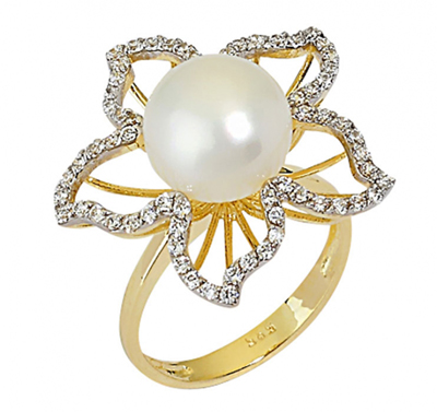 Çicek Motifli İnci Altın Yüzük