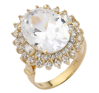 Büyük Oval Beyaz Taşlı Yüzük