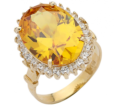 Büyük Oval Sarı Taşlı Yüzük