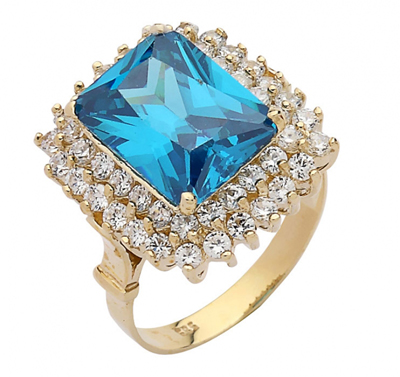 Büyük Kare Mavi Taşlı Yüzük