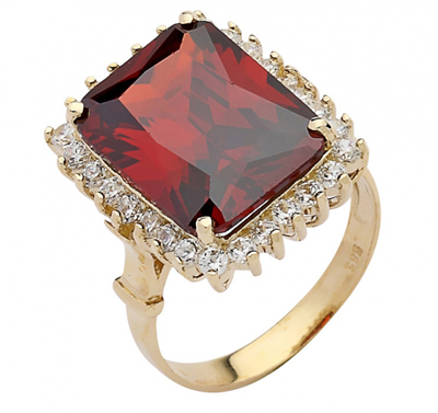 Büyük Kare Kırmızı Taşlı Yüzük