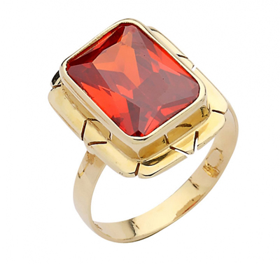 Köşeli Kırmızı Taşlı Altın Yüzük