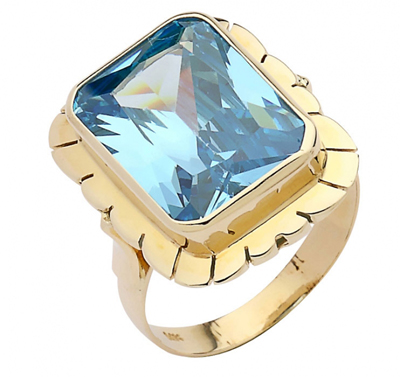 Köşeli Mavi Taşlı Altın Yüzük