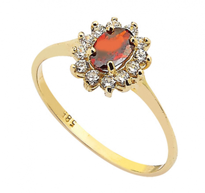 Küçük Kırmızı Oval Taşlı Yüzük