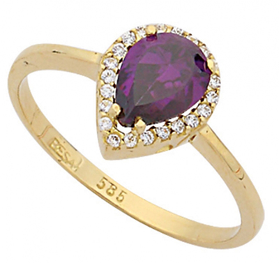 Mor Damla Taşlı Altın Yüzük