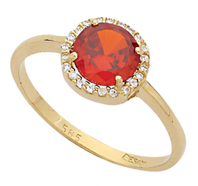 Yuvarlak Kırmızı Taşlı Altın Yüzük