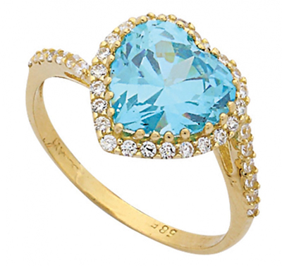 Mavi Kalp Taşlı Altın Yüzük