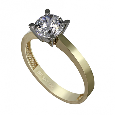 4 Tırnaklı Eğimli Tektaş Altın Yüzük