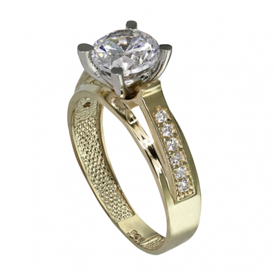 Yanları Taşlı Tektaş Altın Yüzük