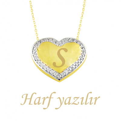Harf Yazılan Kalp Altın Kolye