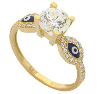 Göz Mineli Tektaş Altın Yüzük