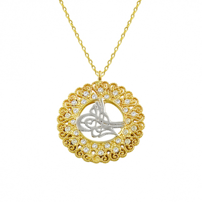 Motifli Tuğra Altın Kolye