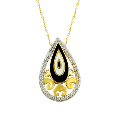 Motifli Damla Altın Kolye