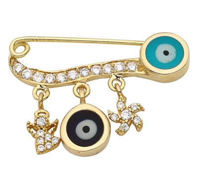 Melek Nazar Boncuklu Rüzgar Gülü Altın İğne