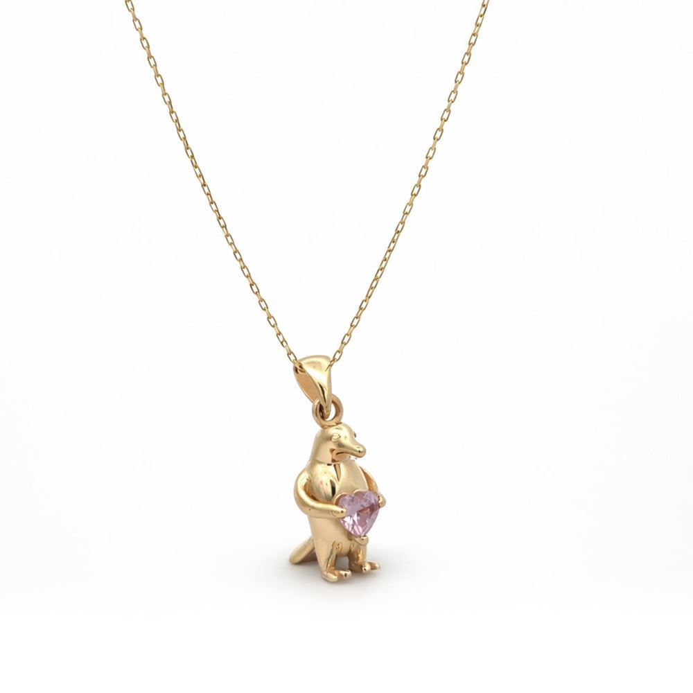 Kalp Taşlı Penguen Altın Kolye(2*0.5Cm)