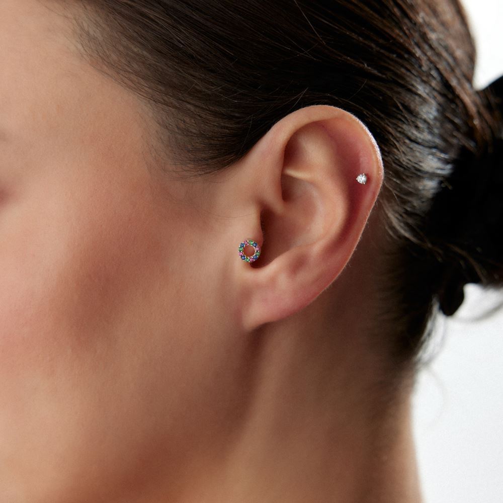 Yuvarlak Gökkuşağı Taşlı Piercing